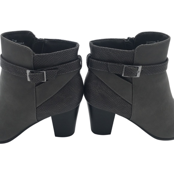 Laura Ashley Grey Reptile Print SIce Buckle Vegan Booties with Almond Toe size 7 - Picture 4 of 16